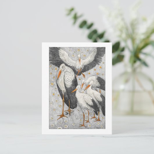 Vijf Storks in een Meadow - Theo van Hoytema Briefkaart (Staand voorkant)
