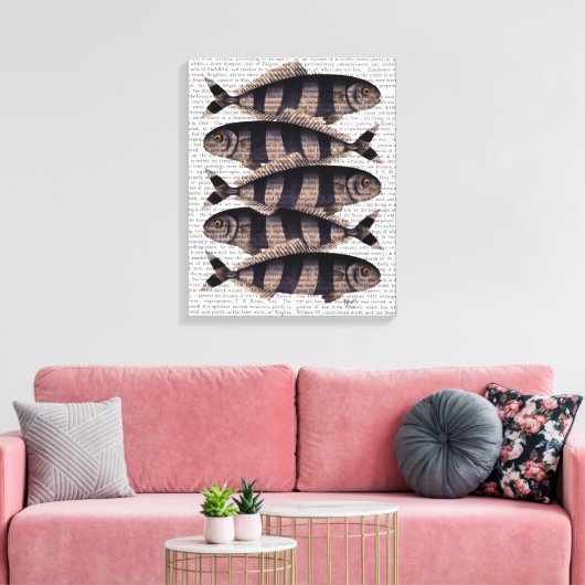 Vijf strips canvas afdruk (Insitu (Woonkamer))