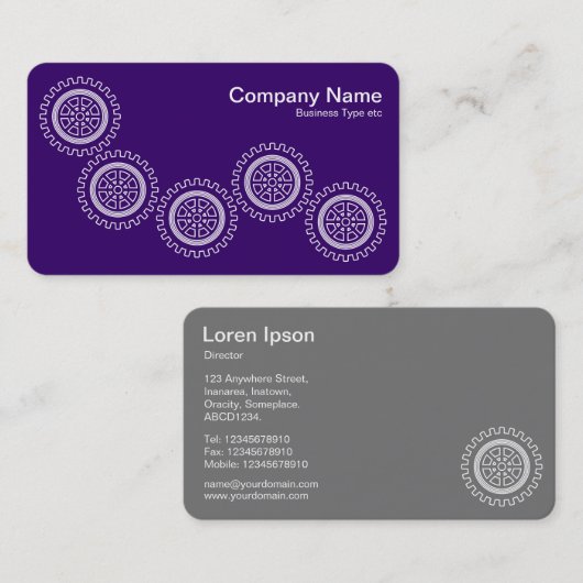 Vijf tandwielen - diep Paars - grijs terug Visitekaartje (Voorkant / Achterkant)