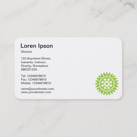 Vijf tandwielen II - Martian Green en White Visitekaartje (Achterkant)
