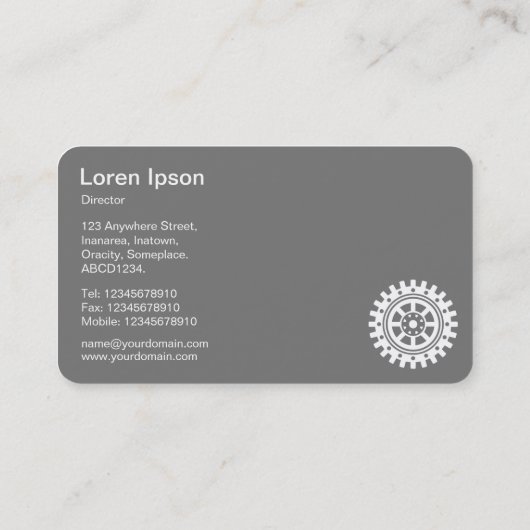 Vijf tandwielen II - wit op donkergroen - grijs te Visitekaartje (Achterkant)