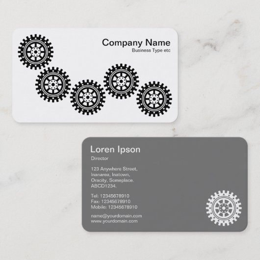 Vijf tandwielen II - zwart en wit - grijs terug Visitekaartje (Voorkant / Achterkant)