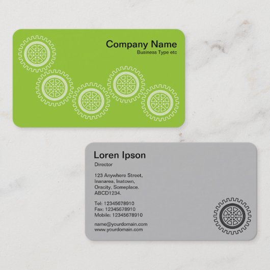 Vijf tandwielen - Martian Green - Grey Back Visitekaartje (Voorkant / Achterkant)