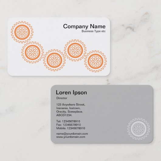 Vijf tandwielen - Oranje en wit - grijs terug Visitekaartje (Voorkant / Achterkant)