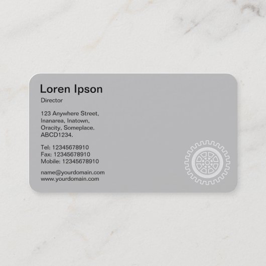 Vijf tandwielen - rood en wit - grijs terug visitekaartje (Achterkant)