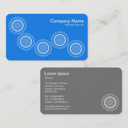 Vijf tandwielen - Sky Blue - Grey Back Visitekaartje (Voorkant / Achterkant)