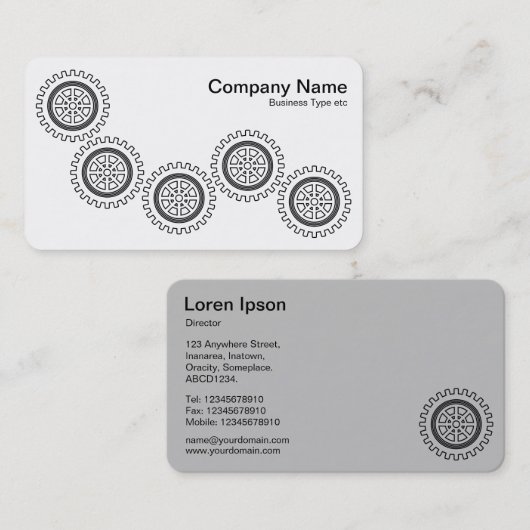 Vijf tandwielen - zwart en wit - grijs terug visitekaartje (Voorkant / Achterkant)