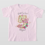 Vijf Tea Party Birthday Girl | Floral T-shirt<br><div class="desc">Viel uw verjaardag met dit speciale T-shirt,  speciaal en gepersonaliseerd ontwerp</div>