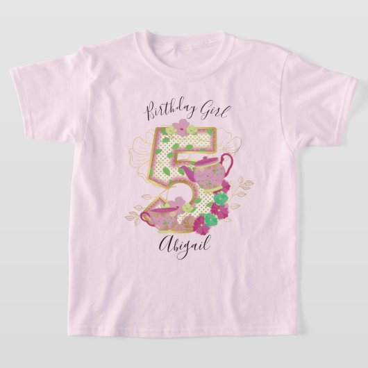 Vijf Tea Party Birthday Girl | Floral T-shirt (Laagn)