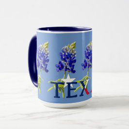 Vijf Texas Bluebonnet-bloemen op blauwe mok