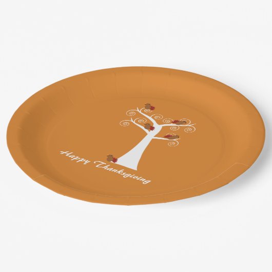 Vijf Thanksgiving kalkoenen in een boom Papieren Bordje (Gekanteld)