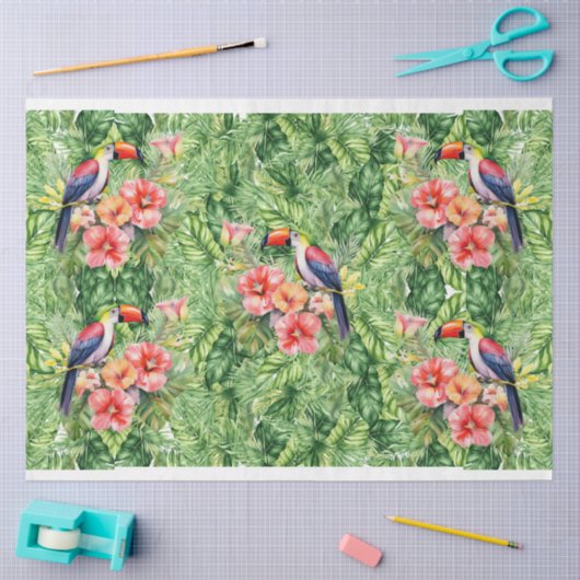 Vijf Toucans op tropisch groen gebladerte Tissuepapier (Craft)