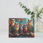 Vijf uilen op een boomtak briefkaart (Staand voorkant)