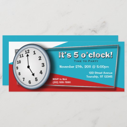 Vijf uur Feestuitnodigingen Kaart (Voorkant / Achterkant)