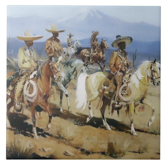 Vijf Vaqueros te Paard door Edward Borein Tegeltje (Voorkant)