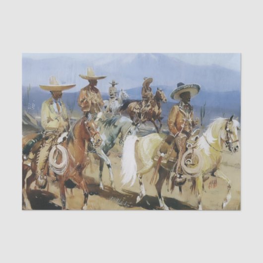 Vijf Vaqueros te Paard door Edward Borein Tissuepapier (Voorkant)