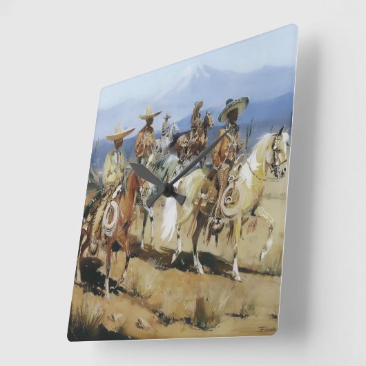 Vijf Vaqueros te Paard van Edward Borein Vierkante Klok (Hoek)