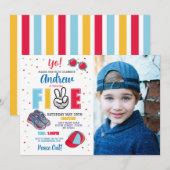 Vijf verjaardag vrede uit! 5e zomer jongens kaart (Voorkant / Achterkant)