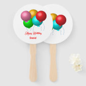 Vijf verjaardagsballonnen gepersonaliseerd Happy B Handwaaier (Voorkant en achterkant)