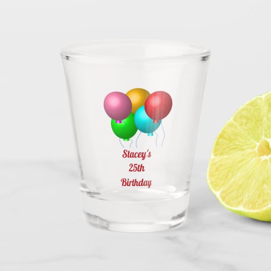 Vijf verjaardagsballonnen gepersonaliseerd shot glas (Voorkant)
