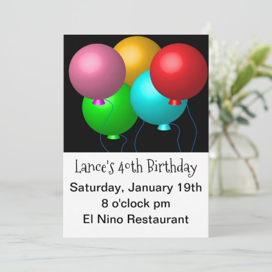 Vijf Verjaardagsballonnen Party Grote Print Kaart (Staand voorkant)