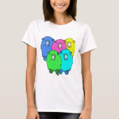 Vijf vet pluizig gekleurde cartoon stijl schaap t-shirt (Voorkant)
