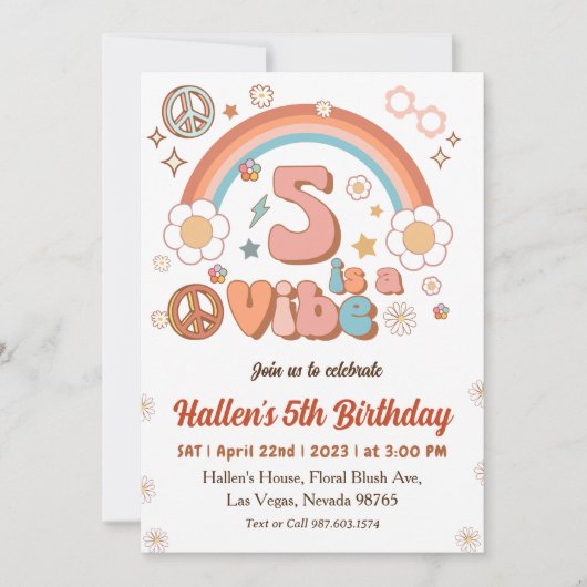 Vijf Vibe Groovy Retro Rainbow vijfde verjaardag Kaart (Voorkant)
