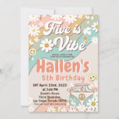 Vijf Vibe Groovy Retro Rainbow vijfde verjaardag Kaart (Voorkant)
