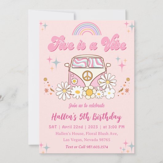 Vijf Vibe Groovy Retro Rainbow vijfde verjaardag Kaart (Voorkant)