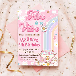 Vijf Vibe Groovy Retro Rainbow vijfde verjaardag Kaart