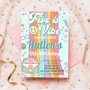 Vijf Vibe Groovy Retro Rainbow vijfde verjaardag Kaart