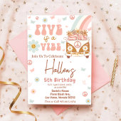 Vijf Vibe Groovy Retro Rainbow vijfde verjaardag Kaart