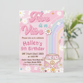 Vijf Vibe Groovy Retro Rainbow vijfde verjaardag Kaart (Staand voorkant)