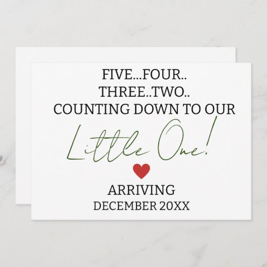 VIJF VIER DRIE TWEE tellingen naar de zwangerschap Aankondiging (Voorkant / Achterkant)