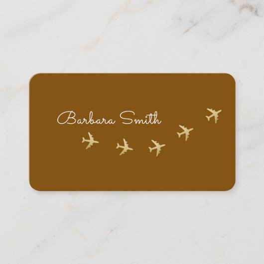 Vijf vliegtuigen vliegen op bruin. reisagent visitekaartje (Voorkant)