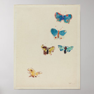 Vijf vlinders door Odilon Redon print
