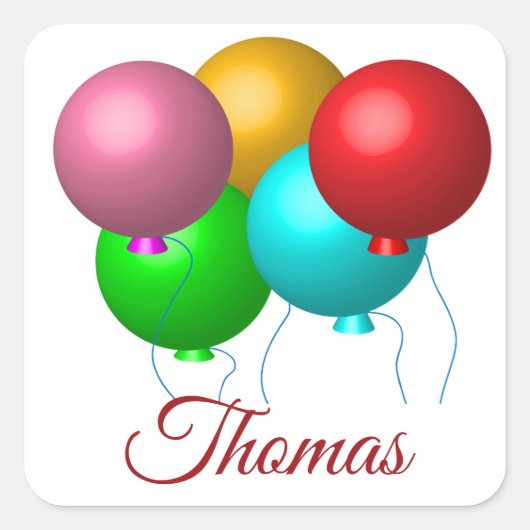 Vijf vogelballonnen gepersonaliseerde vierkant Sti Vierkante Sticker (Voorkant)