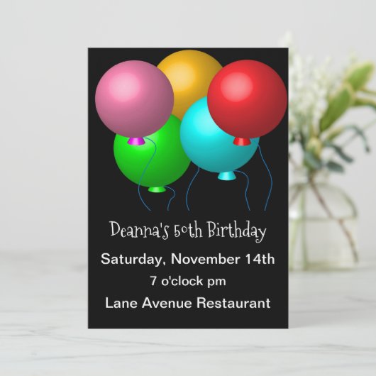 Vijf vogelballonnen op de 50e Zwarte Partij Kaart (Staand voorkant)