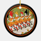 Vijf vrouwen op een eenwieler keramisch ornament (Achterkant)