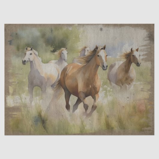 Vijf wilde paarden nemen vlucht decoupage tissuepapier (Voorkant)