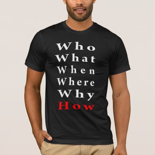 Vijf W's en hoe T-shirt (Voorkant)