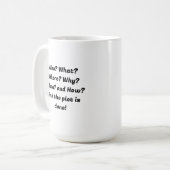 Vijf W's van het schrijven. Koffiemok (Voorkant links)