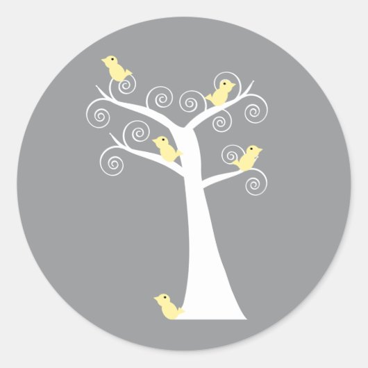Vijf Yellow Birds in een Tree Sticker (Voorkant)
