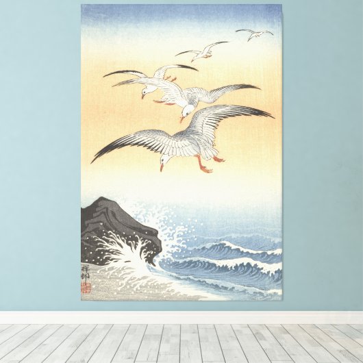 Vijf zeemeeuwen uitgerekt canvas (Insitu (Houten vloer))