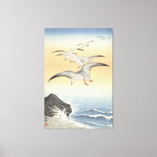 Vijf zeemeeuwen uitgerekt canvas afdruk (Voorkant)