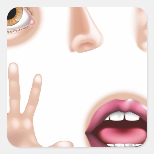 Vijf zintuigen lichaamsdelen vierkante sticker (Voorkant)