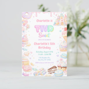 Vijf Zoete Pastelkleurige Snoepjes 5e Verjaardag Kaart