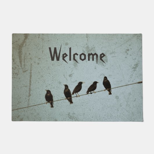 Vijf zwarte Krogen op een draad Deurmat (Voorkant)