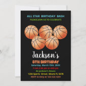 Vijf zwarte Oranje Basketball Birthday-uitnodiging Kaart (Voorkant)