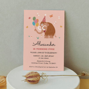 Vijfde 5 Verjaardag Pet Cartoon Schattigee Mammoth Kaart